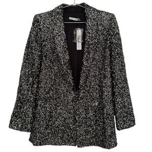 NWT Alice and Olivia Jace SMALL Sequin Oversize Blazer Jacket Coat Metallic Silk